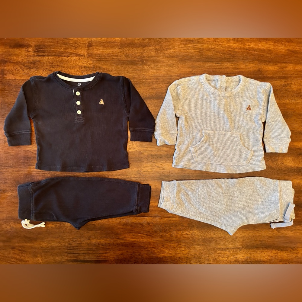 Baby Gap Black Rib Outfit Set and Gray Waffle-Knit Outfit Set Size 12-18 M
